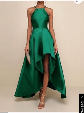 Lulu's Emerald Satin High-Low Halter Dress